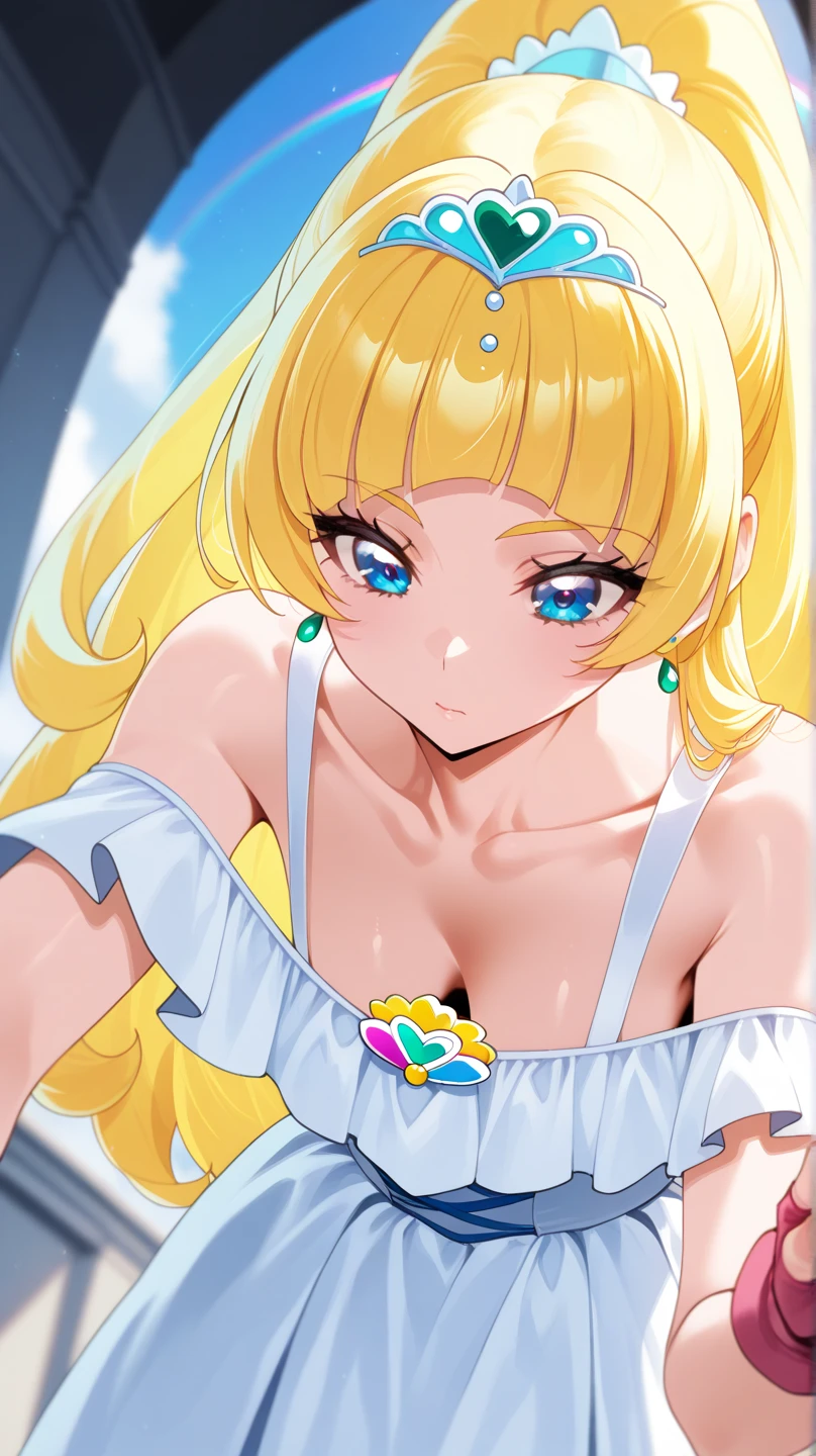 beautiful girl, puffy tiered ballgown, vibrant pastel colors,(20years old,madure female),angry,closed mouth,white dress,cleavage,sleeveless,((glowing blonde long hair)), magical lights, sparkling magical liquid, inspired by Glen Keane, inspired by Lois van Baarle, disney art style, by Lois van Baarle, glowing aura around her, by Glen Keane, jen bartel, glowing lights! digital painting, flowing glowing hair, glowing flowing hair, beautiful digital illustration, fantasia background, whimsical, magical, fantasy, ((beautiful face)), ((masterpiece, best quality)), intricate details, highly detailed, sharp focus, 8k resolution, sparkling detailed eyes, liquid redcolor,