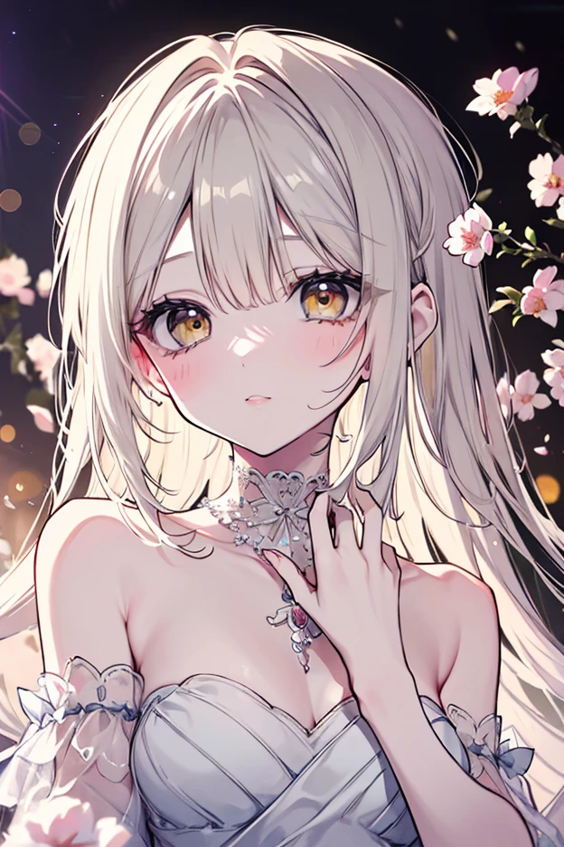 Highly Detailed CG Unity 8K Wallpaper, Cute One Lady, Mature Blonde、Lady ,beautiful Lady, Pale skin (super masterpiece, Beautiful person, well detailed face polluted smile, Realistic, Surreal), Colorful winter kimono in pink and white、(White fur)、Japanese style hair accessories、smile、Japanese background with pale pink flowers and snow、Portraiture、(Flat Chest:1.3)、(Glowing Skin:1.7)、Fine grain、Big eyes、Open your mouth、Hide your arms、(Bird:1.1)