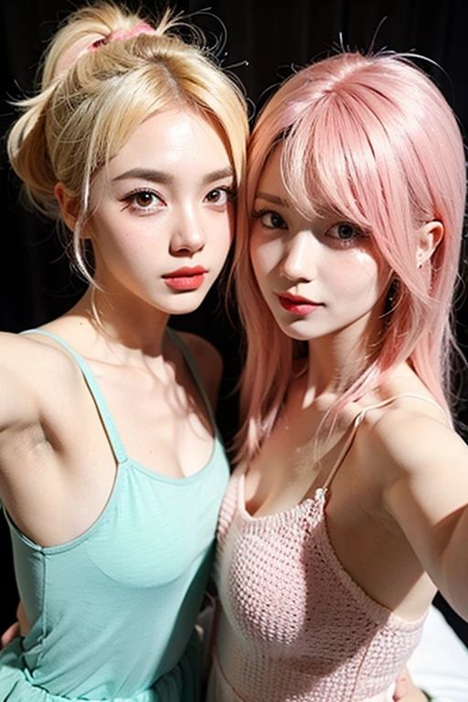 a picture of a woman getting head in the office from another office lady, cunnilingus, oral, 2girls, multiple girls, yuri, pink hair