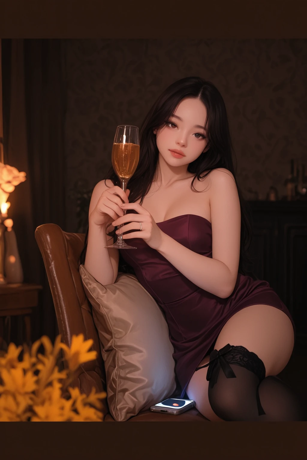 1women, solo, from above, extreme wide shot, Standard lens, in bar,Various colored bottles lined up on the counter,indirect lighting,bottles,Lounges, dark bars,Cocktail,bar counter,luster, Retro fashions, BREAK
sidelighting, wallpaper,black hair,long hair,black clothes