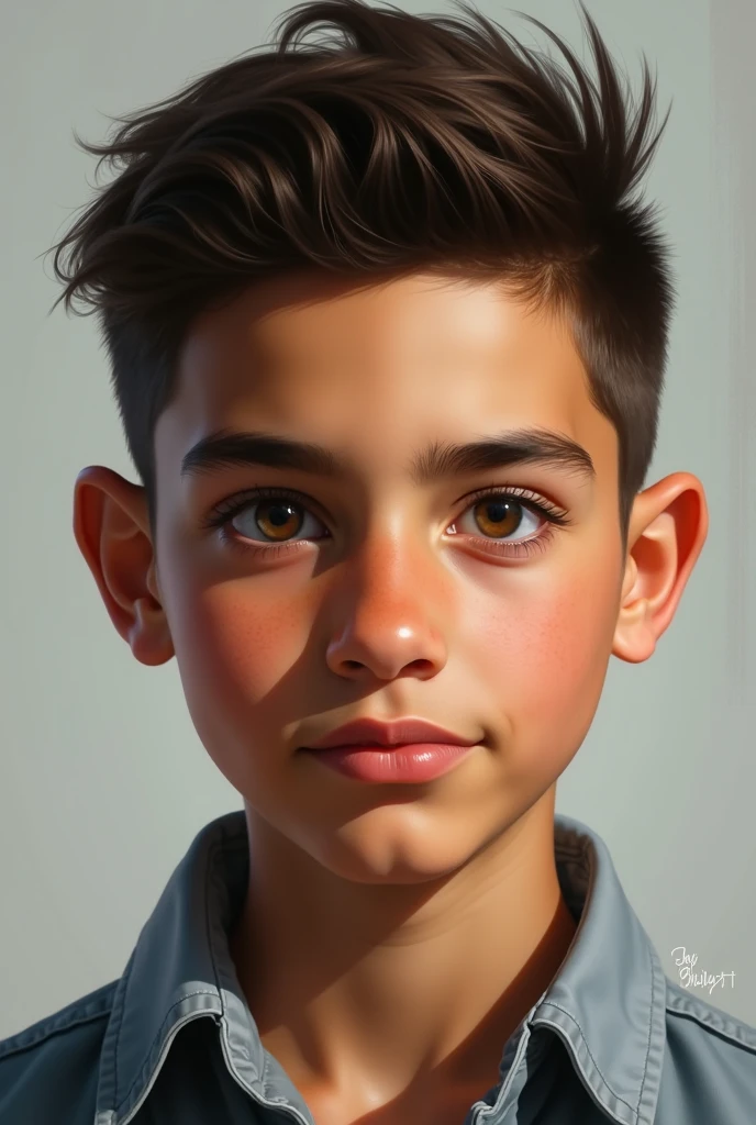 um menino dos desenhos animados com um cabelo castanho e olhos verdes, pintura digital dos desenhos animados, arte de pintura digital dos desenhos animados, painting digital adorable, retrato colorido detalhado, retrato de arte digital, digital illustration portrait, retrato de rosto detalhado realista, realistic digital illustration, pintura digital realista, retrato digital, in style of digital illustration, digital illustration -, retrato realista da foto, retrato realista, retrato fotorrealista