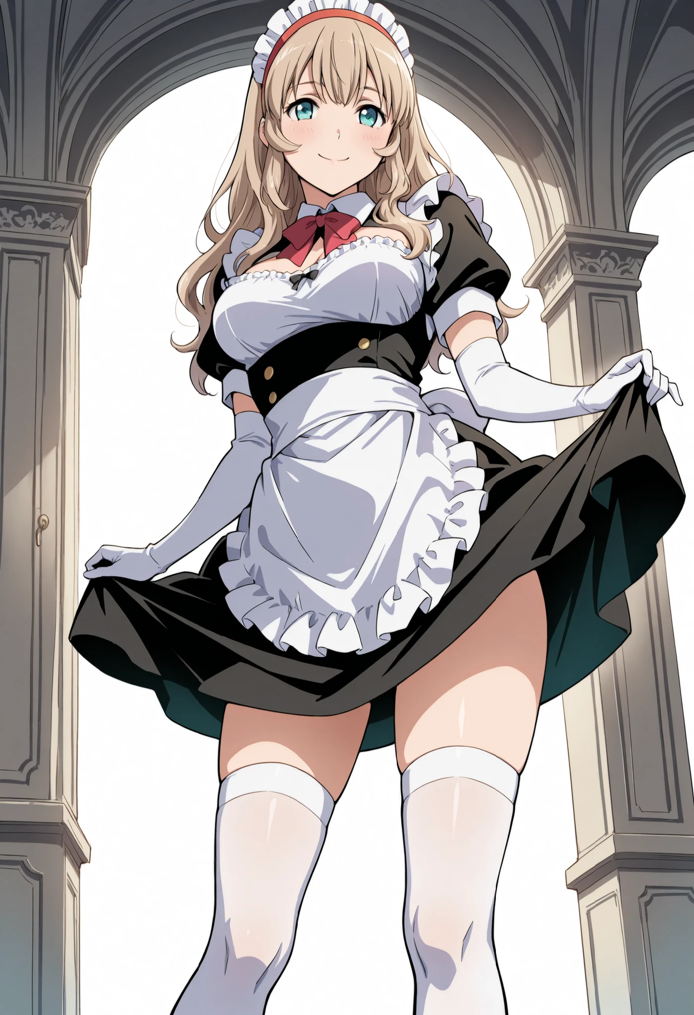 (masterpiece, best quality, high resolution, (pokemon style) ((huge breasts)) 1 girl, platinum blonde hair tied in 2 long pigtails, white ruffled gothic dress, white ruffled stockings, headbands, earrings, white gothic choker, smile, white gothic shoes,((white background,)) , ((full body standing)),