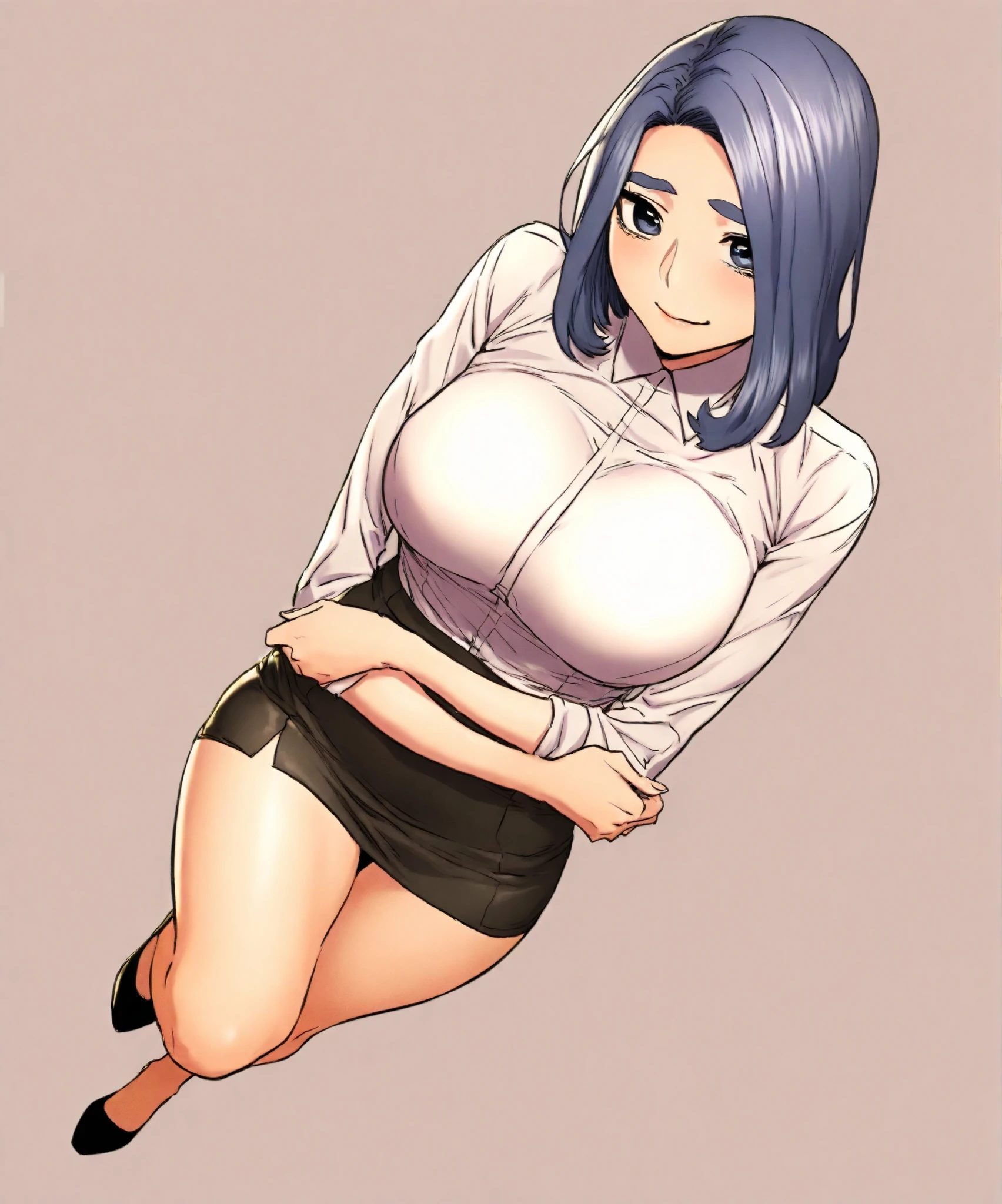 turn around、back、Ultra-detailed illustrations、Ultra-precise expression、masterpiece、Highest quality、ultra High resolution、High resolution、Hiromitsu Takeda Style、White background、Simple Background、One girl、solo、Mash Kyrielight、light purple hair,short hair,hair over one eyes、Black sleeveless dress, White collar、Red tie、Black Pantyhose、Purple panties、Brown boots、Purple eyes、Vulgar expression、smile、Open your mouth、blush、Large Breasts、Big Breasts、Erect nipples、Choker of Hearts、White Breath、Sweat、Glowing Skin、shiny skin、Front angle、View your viewers、