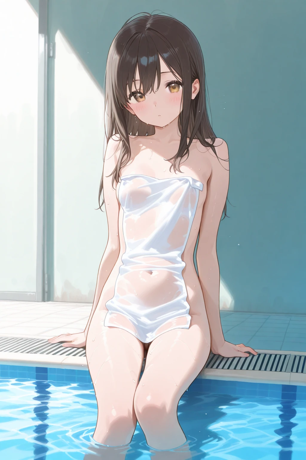 nsfw,Viewer Caution,suzune horikita,waterfall,Pool,,forest,Show the whole body,from below,stand,White bra,See-through underwear,Wet underwear,White panties,Hair Ribbon,(pussy cameltoe:1.0),Beautiful legs,Medium chest,Sweat,Water Drop,