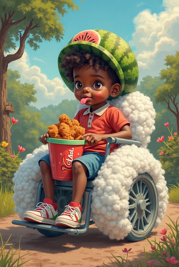 Motorcycle built out of eggs with an ugly African child on top