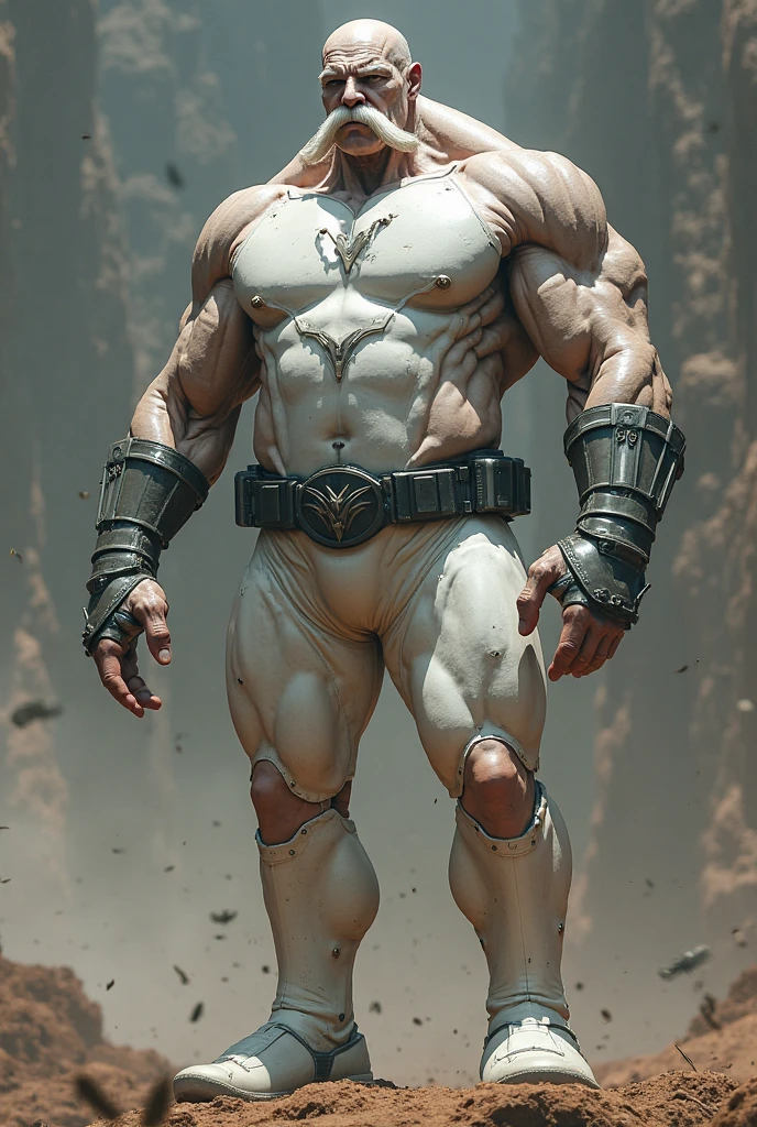 score_9, score_8_up, score_7_up, solo, male focus, mature male, mkkan0, cybernetic eye, mutton chops, h4rness, charming, full body shot, fully naked only wearing black socks, hairy chewt, hairy body, wearing black slip underwear, huge bulge