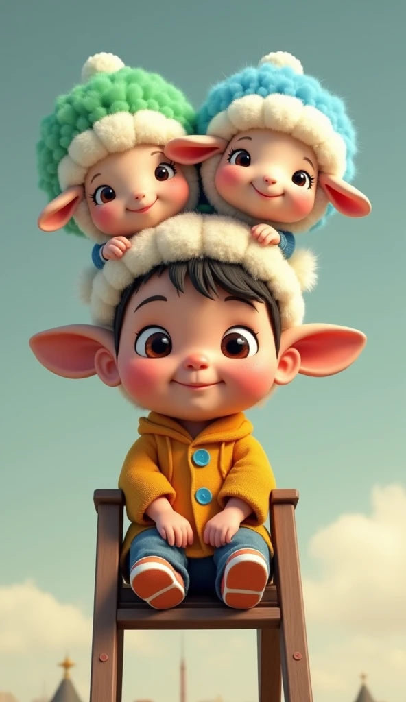Ganesh and murugan are laughing at the clouds heaven , cartoon, cool , smart , little ears , manga