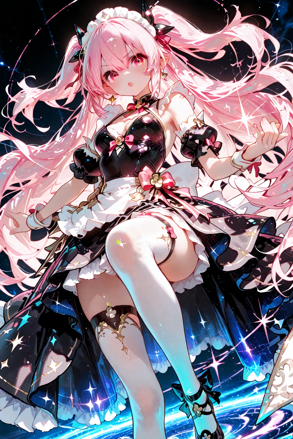 Hakubanko has a white, rectangle-shaped face with a light yellow border. She has frilly light yellow bangs, with two curls of pink hair down the sides similar to Pianitchi. She wears a dark pink business suit and red-violet stockings. She has pink cheeks and green eyes with white stars in the middle. SPARKLE; GLITTER