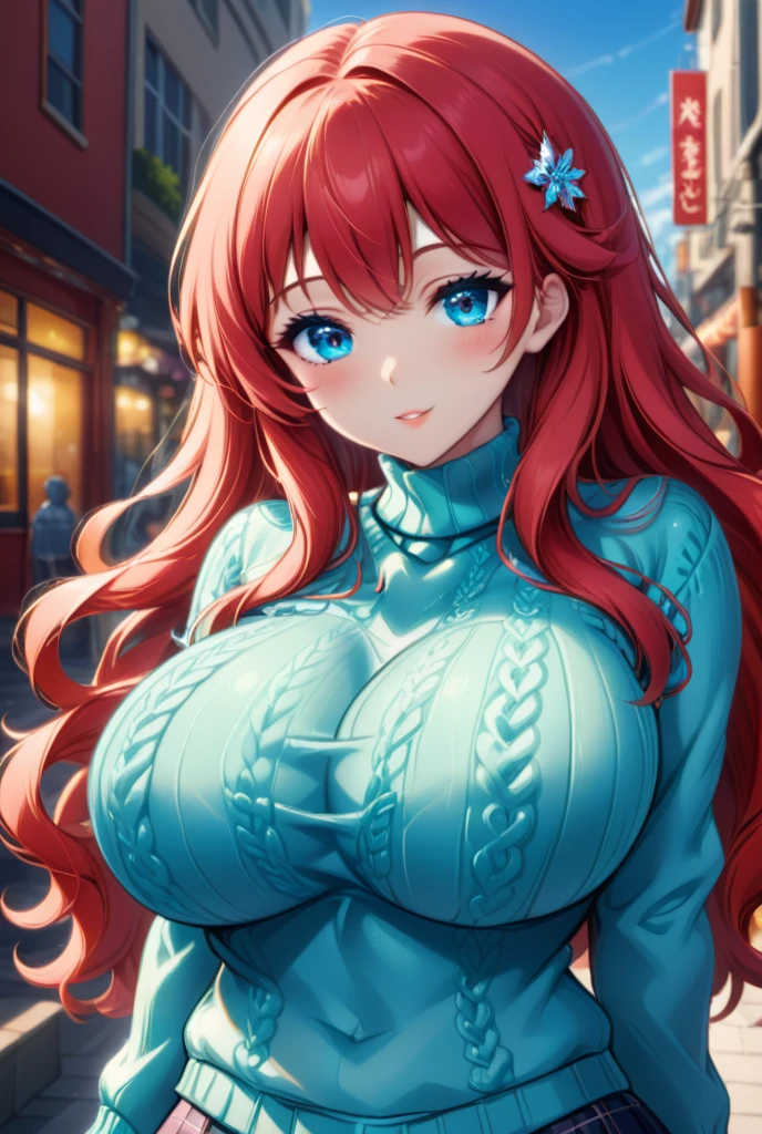 SFW,(Best Quality,Unparalleled Masterpiece:1.4),Ultra-Detailed CG 4K,Milf,(Ultra-Detailed Clear Absurdly-Vivid Mint Big Eyes:1.2),Gorgeous Detailed Milf Face(Voluptuous:1.4)(Gigantic Breasts:1.8)( Blue indigo and red Hair: 1.4),ADULT(Bangs, Sidelocks:1.2)Seductive(intricately detailed beautiful dress:1.3)(Celestine Lucullus: 1.2)(Solo:1.4)(1Girl: 0.5)(Facing Viewer:1.2)(arms behind back:1.2)(Cowboy Shot:1.2)(from above:1.1),Skindentation(Curvaceous:1.4)(Curvy:1.4)(Bimbo: 1.4)(Normal Waist: 1.2)(Thick Lips: 1.3)small-nose(light smile: 1.2)Rocks,Trees, Plants,Bush, (shy blushing face:1.4) dynamic pose,