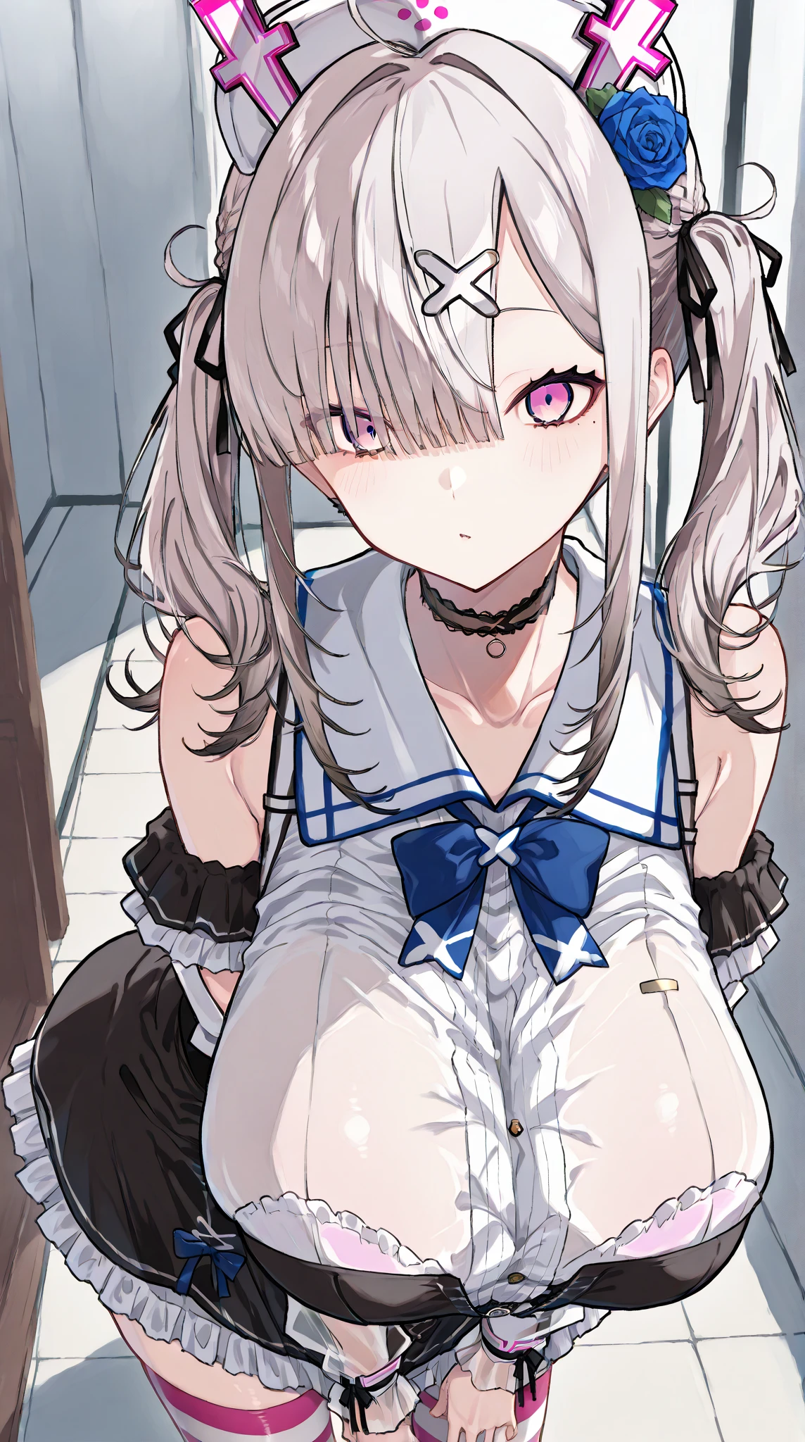 8K,Highest quality,masterpiece, Highest quality, High resolution, sui1, 1 Girl, alone, twintail, Hoshimachi Suisei,flat ,Small nipples, male, Vein ????? , Blowjob, Intrusion, Down, Tears , Open one eye wide, close another eye , Dildo,（catch head）, machine, Spread your legs, pants, Between the legs, No correction,Drooling, Down品 nude,naked,((twintail handle,髪の毛を握る,Hair grabbing))