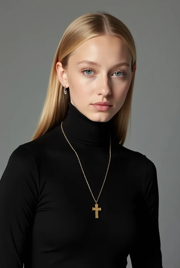 European woman, closeup, (shirt), pants, (streets of boston), cross necklace , ZM_sara, wide shoulders, perfect face, (contact iris: 1.1), pale skin, skin pores , depth of field