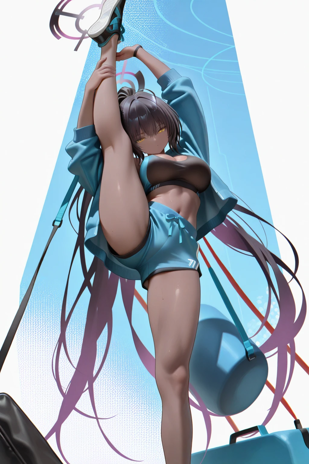 Make a shylily artwork, vtuber, umbigo de fora, barriga de fora, seios bem grande, coxas sensuais, micro bikini, na praia