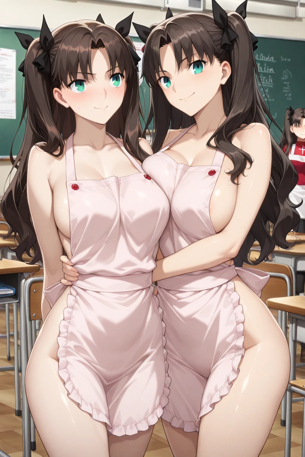 highest quality、High resolution、detailed background、Beautiful and dense face、beautiful and smooth skin、skin texture、cute10代の美少女、two beautiful girls、(huge breasts:1.4)、(realistic:1.2)、perfect body line、braided ponytail、
(Sleeveless sailor suit made of see-through material:1.5)、white sailor collar、Sheath Sloop Leece Mini Skirt、pink floral embroidered panties、No bra、white knee high socks、white overknee socks、emphasize cleavage、emphasize the chest、(My clothes are wet and see through and I can see my nipples..:1.3)、
Tea time at the cafe、((Two beautiful girls enjoy cake and sweets while chatting at a cute cafe.:1.4))、((She pulled up her skirt and showed me her panties..:1.5))、sexual expression、Laugh playfully、panty shot、underboobを強調する、underboob、cute、camel toe