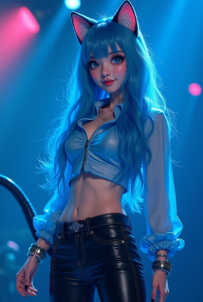 { 1girl, young funk rock star, ((singing)) on concert stage, (touching crotch, touching breast), ((cowboy shot, low angle)), (look up, raise an arm) }, { }, { (neon glowing), (masterpiece), (absurd resolution), (best quality:1.2), (photo realistic:1.6), (Luminous lighting:1.3), (Chiaroscuro:1.3), (Immersive atmosphere:0) }, { (open mouth),(weeping:0),(smiling:1.2),(excited:1.2), wet, shiny skin,(((slender body))),(big breasts:0),(((big pelvis))), (((neon color hair))), (long hair),(windy) }, { ((see-through)) loose over fit long sleeve shirts, white loose knee socks, leather bondage belt, (see-through) highcut panty, ((pubic hair)) }