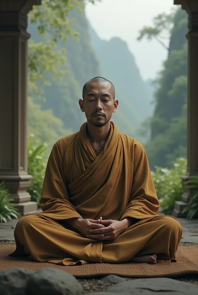 buddhist monk meditating, comic style