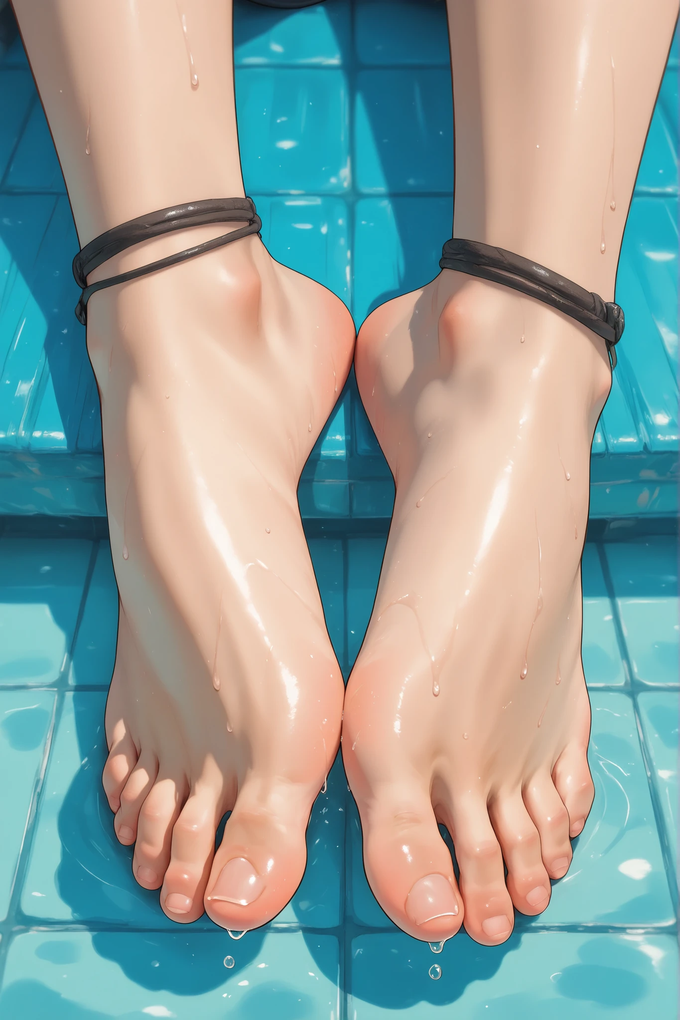 A girl showing her feet, sweaty toes close up, focus on toes, ponk toes