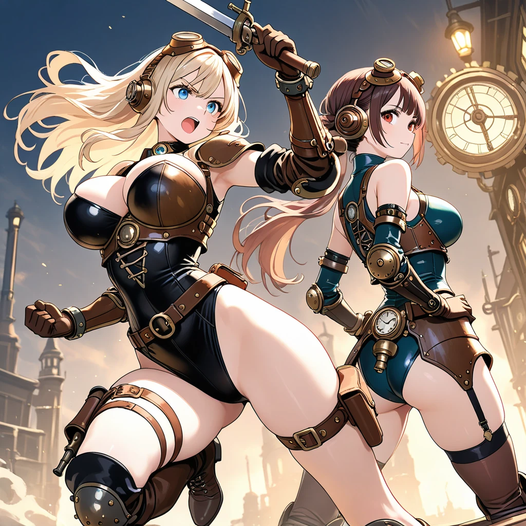 best quality, official art, masterpiece, textile shading, HDR, very detailed, colorful, best details, fantasy, battle suit,1 female, 25 years old, A castle town with an old castle view, sunny,choppy hair, big breast, skinny,Surrounded by a large crowd:1.9、Confetti flutters、Blessed、Being welcomed:1.5、cameltoe:1.3, looking back,