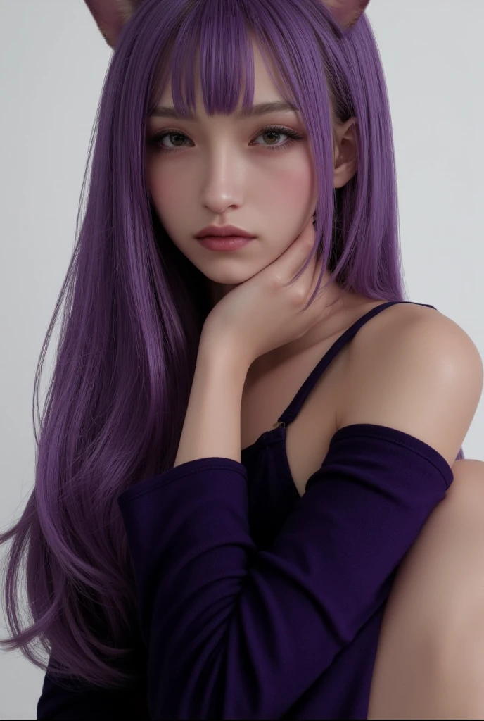 1girl with long hair and black dress standing in front of a door, anime girl wearing a black crop top, (Light purple hair), (Long hair), fair skin, blue eyes (((beautiful face)))