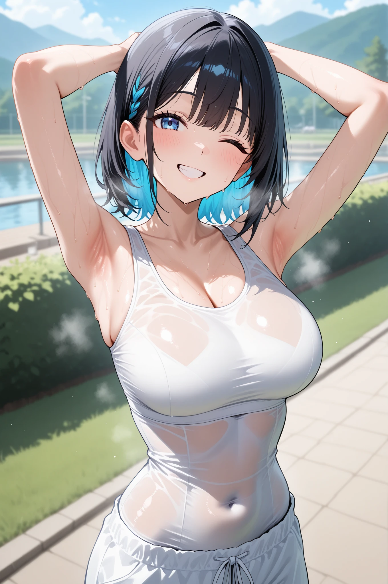 A pokémon、Brown-skinned、huge-breasted、fullnude、Show the armpits、Heart in the eye、Ahegao, big butts、Small water balloon with white liquid、excited、White sigh、Superior Quality, NSFW, Her cheeks flushed, at the market、open open mouth, Tongue sticking out, perspiring , Ultra high definition, max resolution, Very detailed, pretty skin, teats , Legs wide open, Wet clothes, Wet body, Embarrassing, crotch shows through, Open pubic area, Vaginal discharge, White liquid,