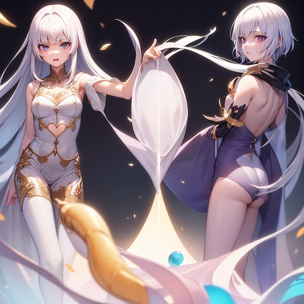 (masterpiece:1.3), (Absurd:1.3), (highest quality:1.3), (Very detailed:1.3), 1girl, Outdoor, Upper Body, wave hands, smile mischievously, standing, outdoor, peace sign, Hello, flirting expression, looking at viewer, long silver hair tied back, sharp golden eyes, pale skin, C-cup breasts, tall, muscular hourglass figure, beautiful six-pack, two beautiful simple golden dragon horns on the head, another set of short golden dragon horns under the ears, sharp golden dragon claws, dragon tail resemble light blue steel, dragon wings resemble light blue steel, blue pear earrings, light blue gemstone necklace with golden dragon phoenix pendant, white sleeveless crop top, ivory trousers, dark blue leather belt, dark blue platform sandals, blue archive art,detailed digital anime art