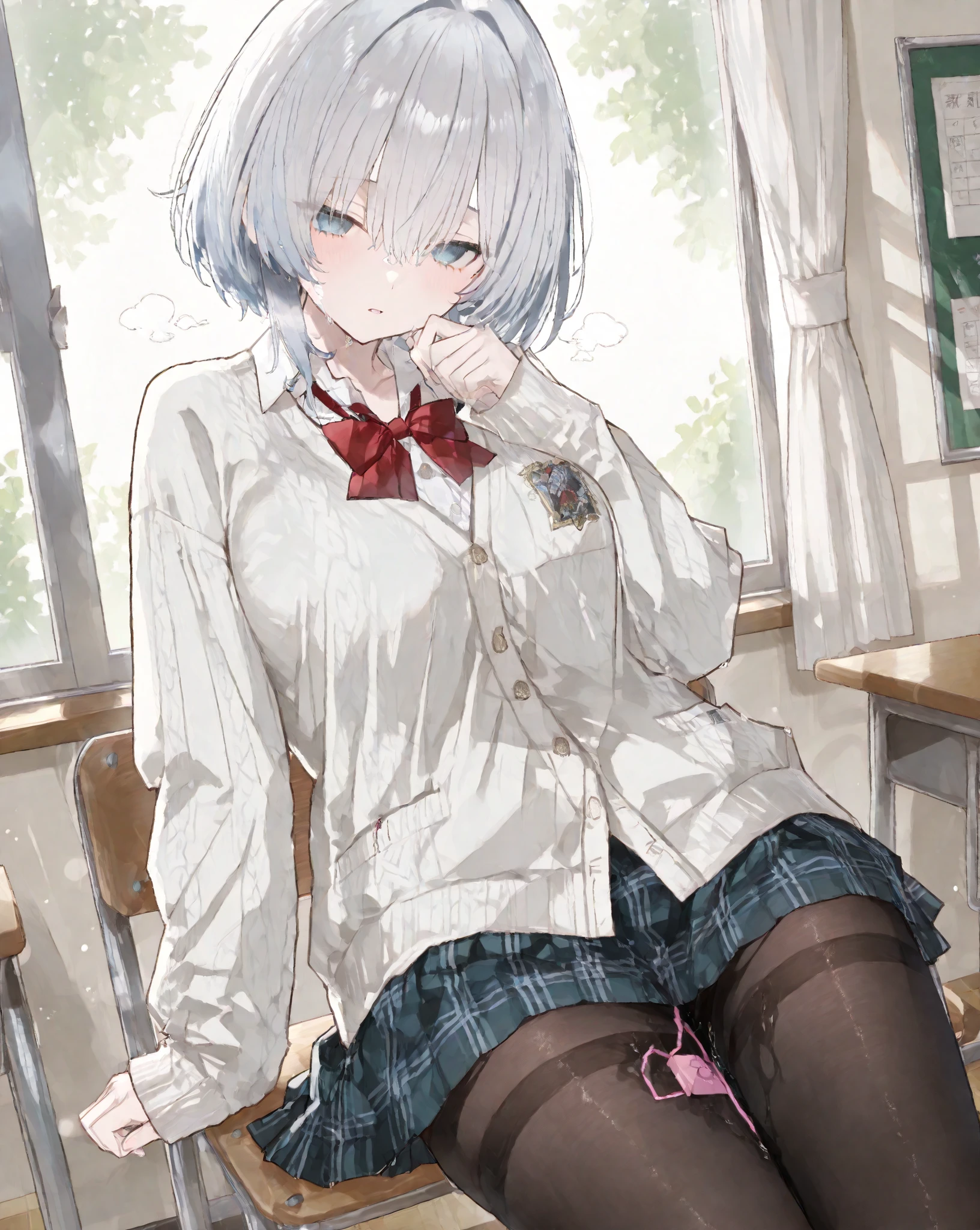 School Uniform,Skirt,Thigh,Panty Shot,Open Legs,School,sitting on the desk,take your feet off the desk,looking-down