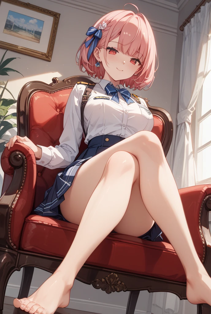 (top-quality,High resolution,(Ultra high definition,4K), (超A high resolution,in 8K),masutepiece:1.2), (Perfect ???????,Anatomically accurate), (Angle from below), (Soft lighting, rendered), ((cute mother and daughter)), ((Sitting on a sofa in the lobby of a luxury hotel,Open legs left and right)), ((High School Sailor Uniform)), (Red lace panties), (fascinated expression), (Crisp double eyelids), (Large breasts:1.3), (Soft skin), (Photorealistic), (Glowing skin), (pinkhair), (Pixie Cut)