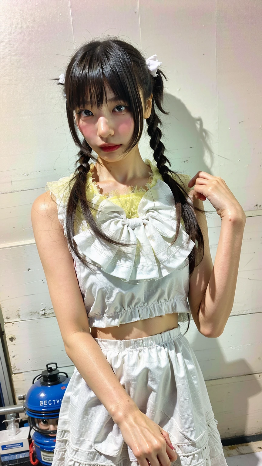 (8K、RAW Photos、Highest quality、masterpiece:1.2)、(Realistic、Realistic)、1 girl、((Completely naked:1.5、With pubic hair、Large Breasts、Full body from the front、Standing with hands behind back、、Lots of eyelashes、Glowing eyelids、skeletally correct、smile、This photo will awaken boys to sex