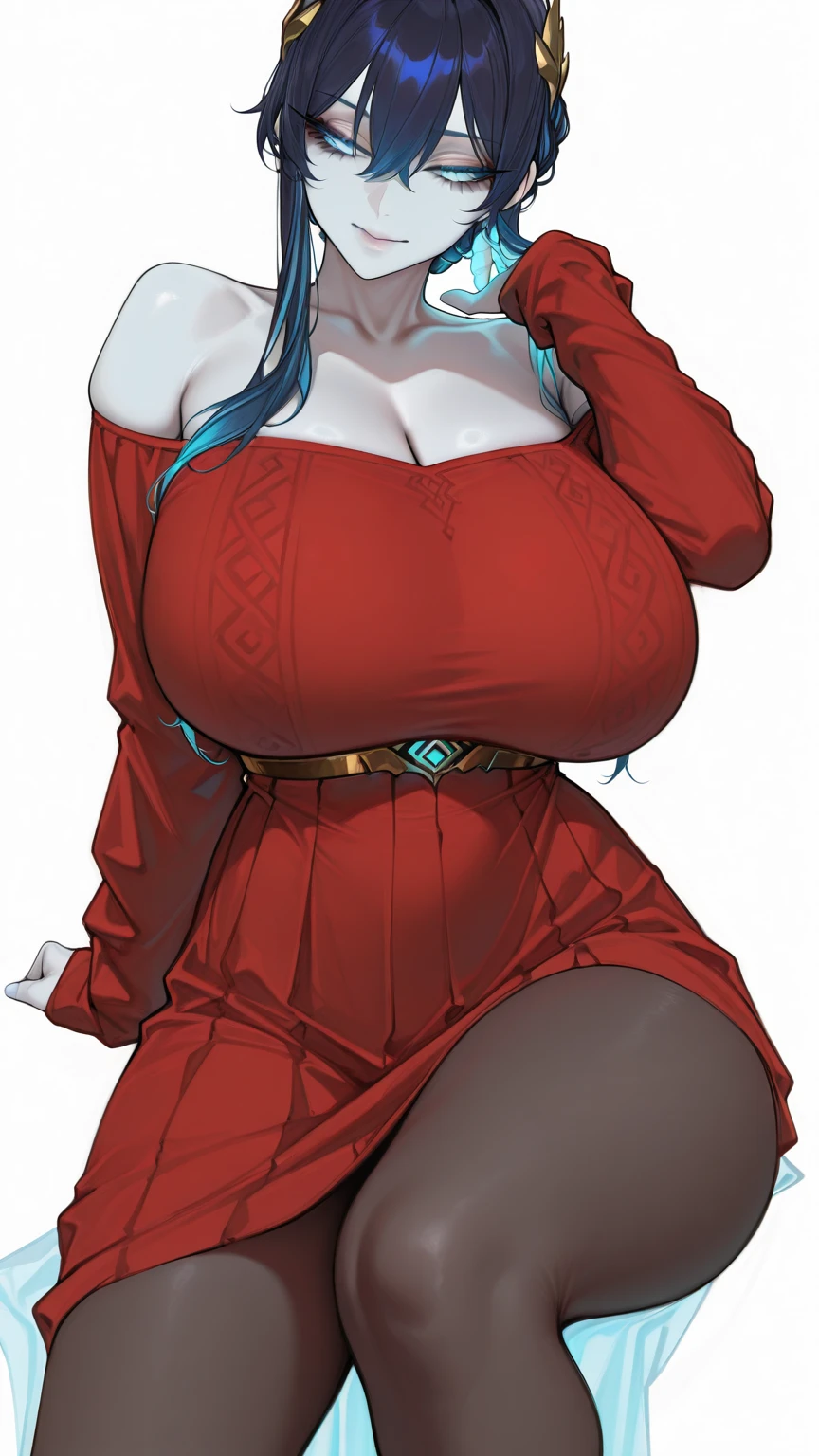 female character from one piece with very long blue hair and very red eyes 