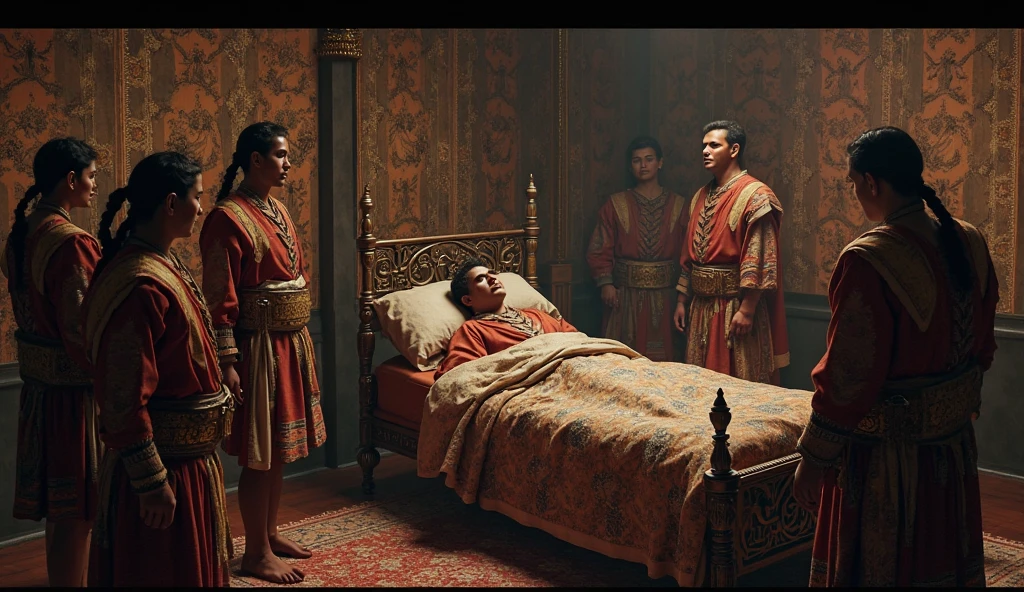 Realistic photo of Daniel, a young Hebrew man from biblical times in Ancient Babylon , In the lion's den, Daniel is the main character, Daniel is standing in the center of Cova, around Daniel some are lying, others are standing, calmos, there are several lions around Daniel