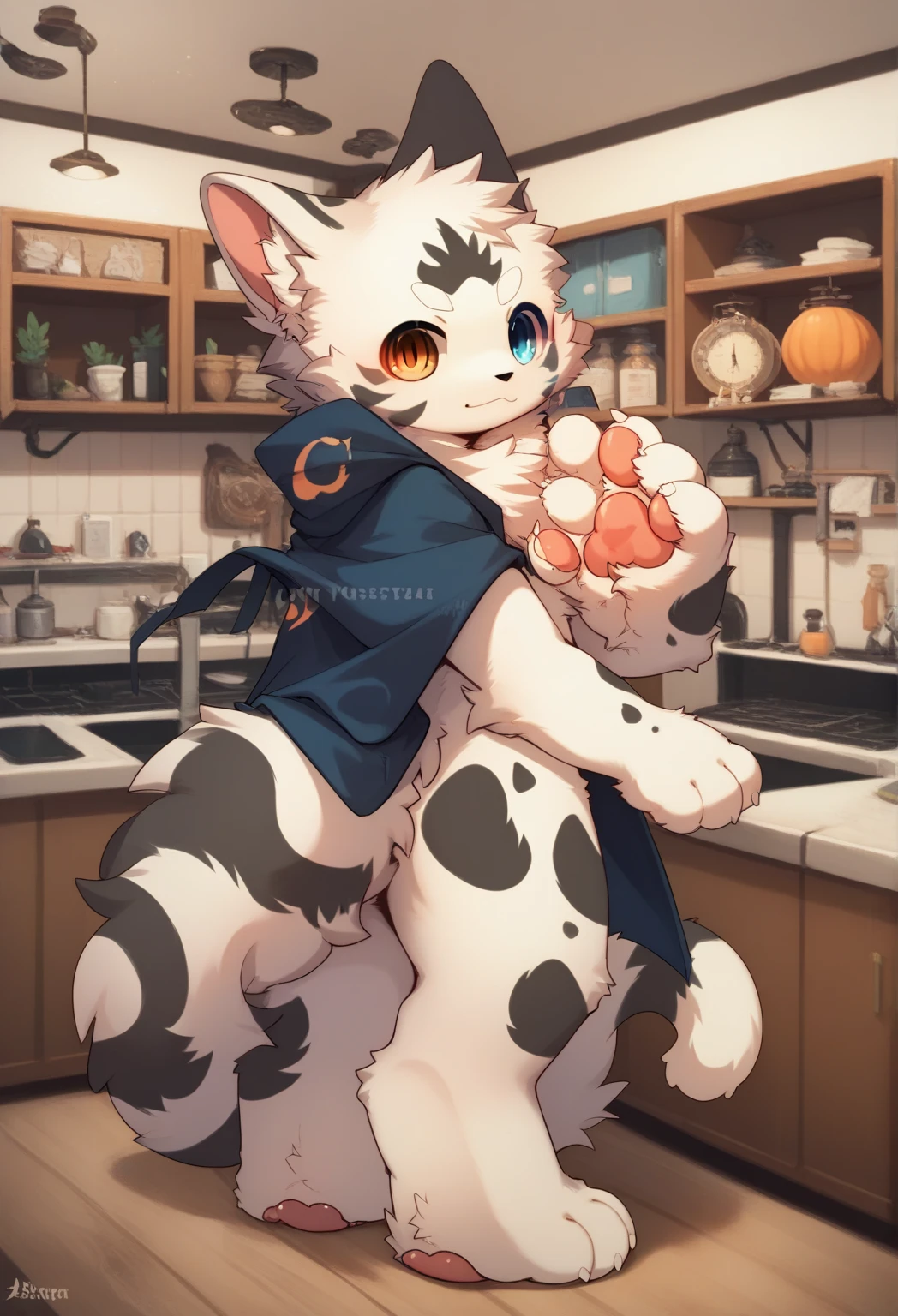Hyena Boy,Gray fur,Topless, mammal, hairy,Gray Eyes,upscale hotel,goggles,moon tattoo,Cover your crotch with your hands,inventor,laboratory
