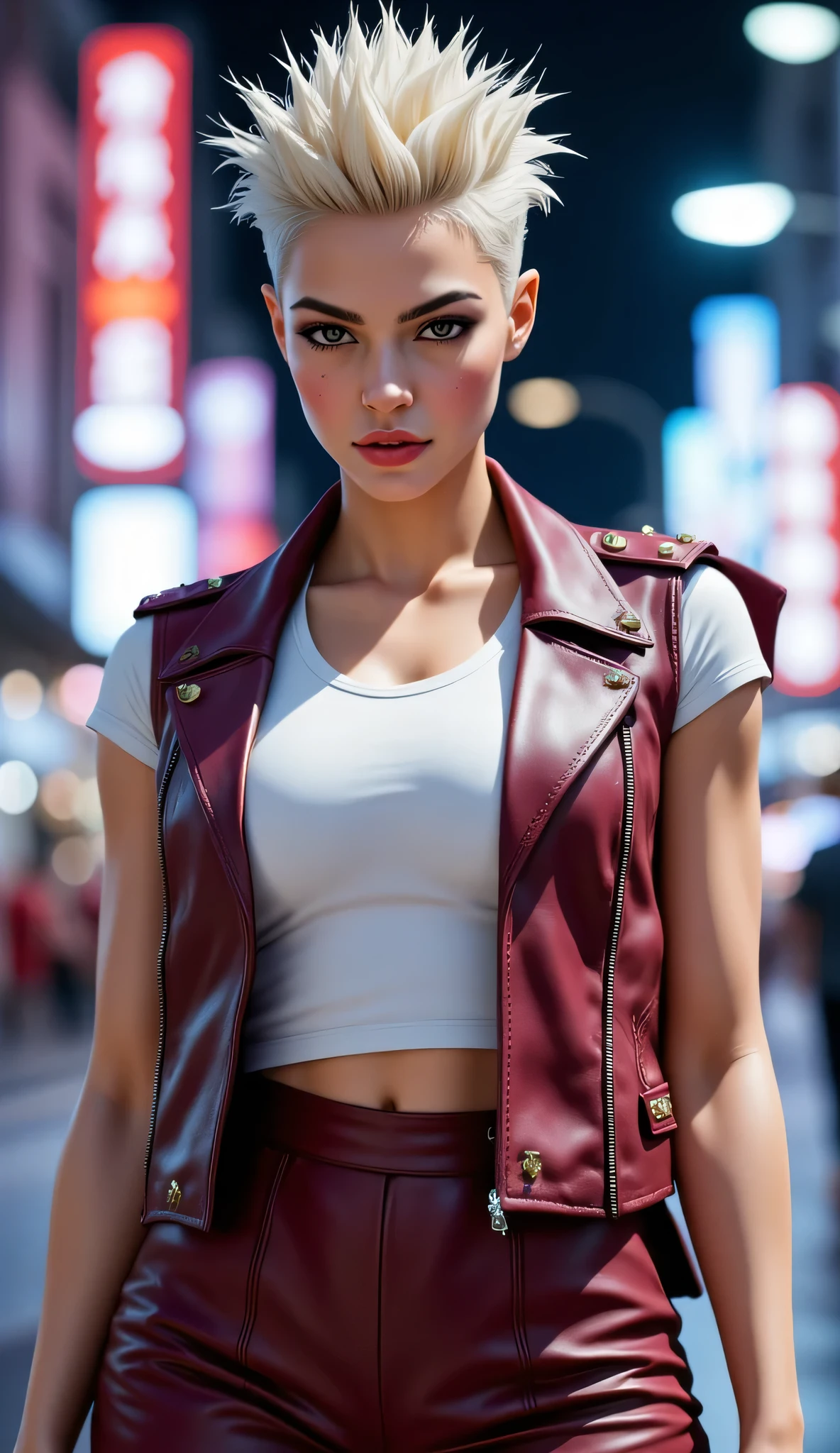 anamr in shopping center, pink messy bun hair, extremely detailed, realistic, perfect skin), looking at viewer, standing, full body, (black acoaL leggings), glow effects, godrays, Hand drawn, render, 8k, octane render, cinema 4d, blender, dark, atmospheric 4k ultra detailed, cinematic, Sharp focus, big depth of field, Masterpiece, colors, 3d octane render, 4k, concept art, trending on artstation, hyperrealistic, Vivid colors, extremely detailed CG unity 8k wallpaper, trending on CGSociety, Intricate, High Detail, dramatic, 