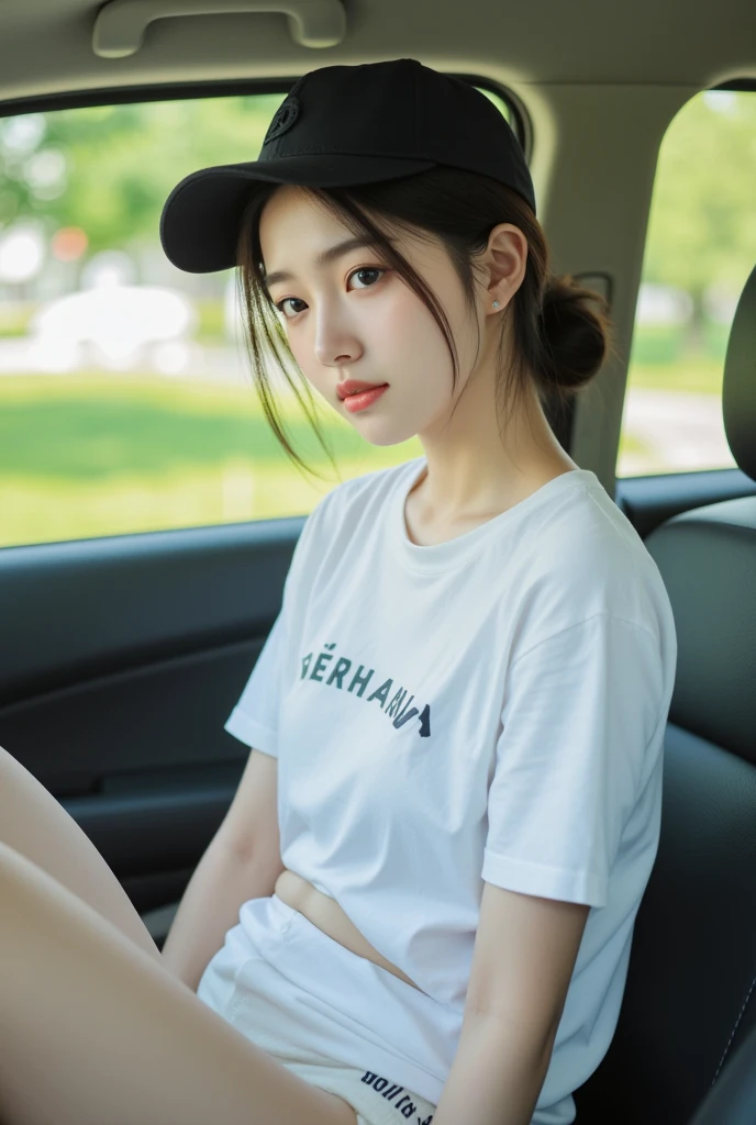 a close up of a pregnant woman wearing a hat and a white shirt, young and cute girl, ruan cute vtuber, she has a cute face, low quality video, dang my linh, wearing a cute top, 🤤 girl portrait, from 8 k matte, anime thai girl, in white clothes, 1 8 yo, tiktok video, sie boob, naked, nude, small breasts