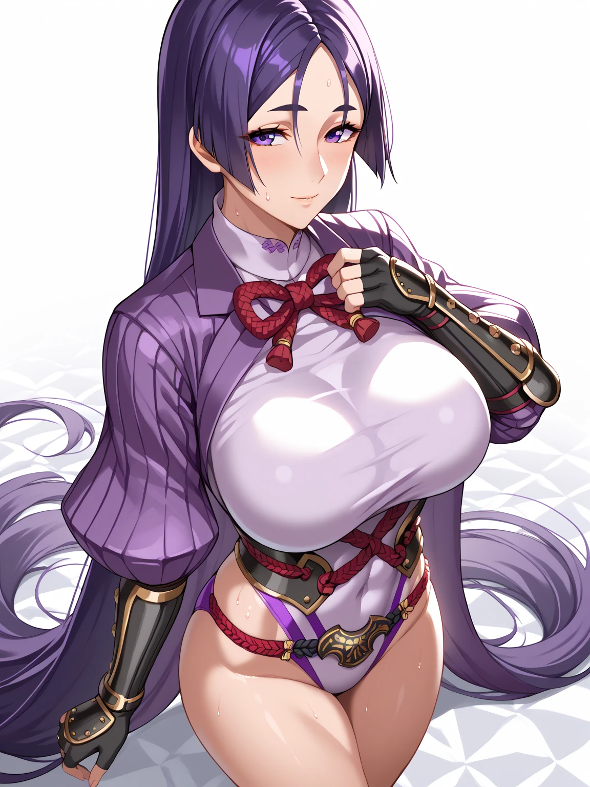 An anime-style artwork depicting acheron from the game Honkai star rail.
Tags: acheronhsr, anime, detailed eyes, detailed lips, arabian dancer outfit, smiling expression, intense gaze, glowing emblem on hand, dynamic pose, mystical background, vibrant colors, digital art, high-resolution, professional quality, gigantic breasts, (underboob : 1.4), curvy, cowboy shot, (gigantic breasts: 1.4), (purple eyes: 1.4), (blue hair: 1.6), short hair