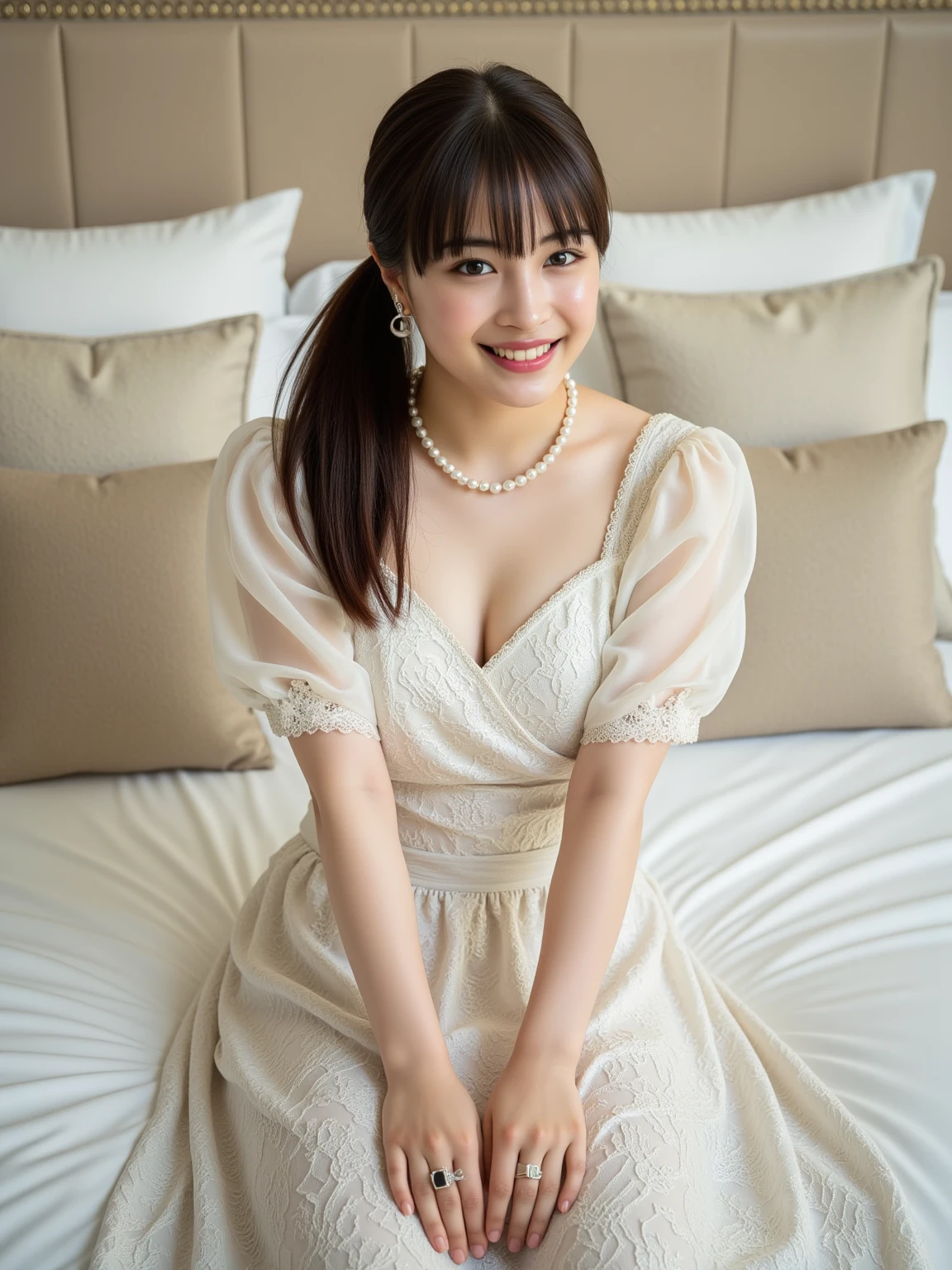 ((Exposing shoulders)), ((Ample breasts)), ((The skirt is short)), ((Sexy Legs)), ((whole body)),Practical的, Stylish girl, Red lips, Mature Woman, Exquisite makeup, Big eyes, beautiful, (Highest quality, masterpiece:1.2), Super detailed, (Practical:1.37), ((random scene, Random shooting angle)), ((Sexy long legs)), Young and energetic, Attractive model, (Delicate eyes, Delicate lips), show a bright smile, Create attractive girl images, Warm colors, Very high color saturation, Official Art, Very detailedなCG, Unified 8K wallpapers, (High Dynamic Range:1.4), (Movie atmosphere),(Soft colors), (Natural skin texture, 超Practical的, Soft Light, sharp),(Very detailed), night, moonlight、((White floral outfit))、Red lipstick、Curly Hair、Blue Eye Shadow、smile、
