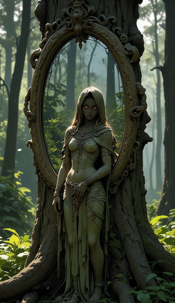 masterpiece, highest quality, RAW, analog style, a stunning photo of a (beautiful female stone golem), (in the forest), (highly detailed stone skin, skin details), full body view, sharp focus, 8k UHD, DSLR, high quality, film grain, Fujifilm XT3, frowning, intricately detailed, highly detailed, cluttered and detailed background