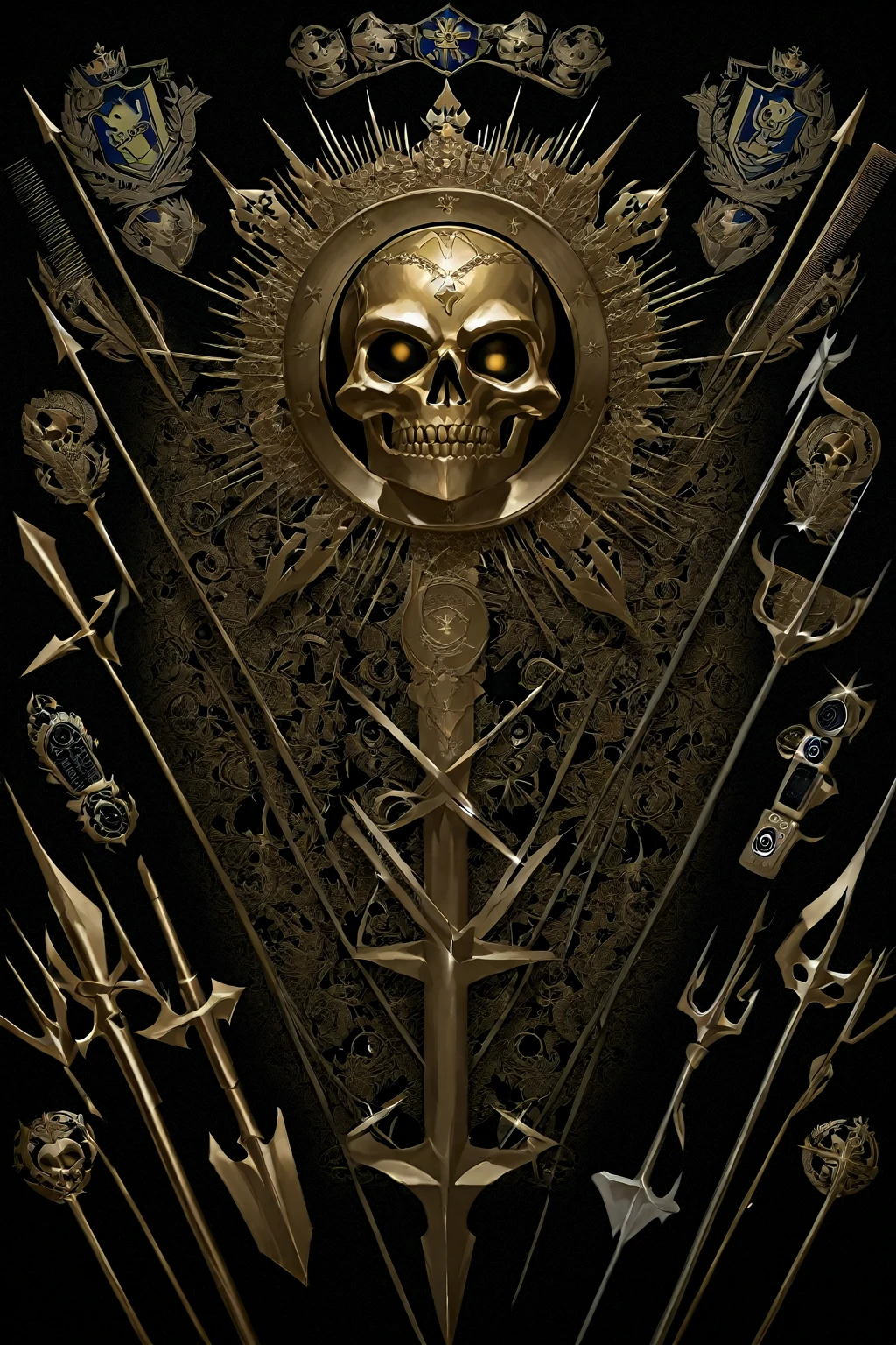 Pic of D I N O word written on golden shining skull with spikes,bullet chain
