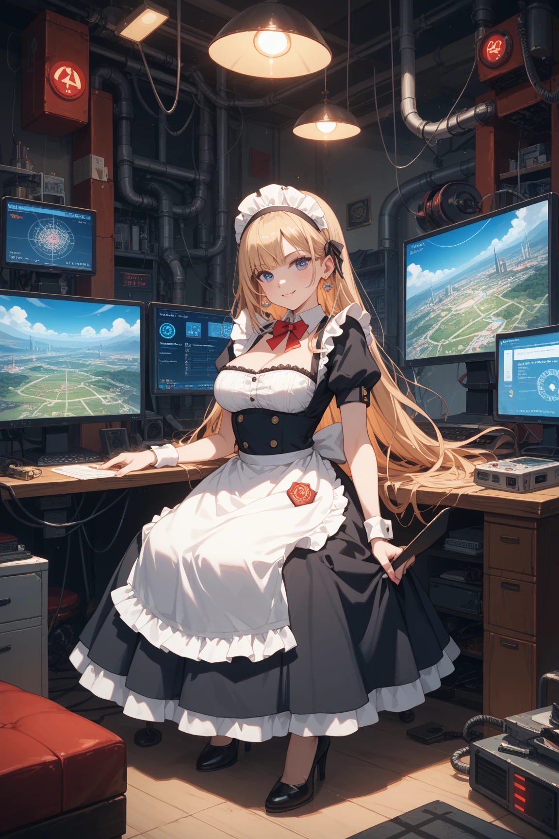 (Nixie tube clock in hand:1.4), ((doctor's) white gown:1.6), (Nixie tube clock with glowing orange numbers: 1.6), (Divergence meter: 1.8), cinematic lighting, oversized doctor coat, rabbit ears, thick eyebrows, eye sun, small, pigtails, beautiful blonde, braid, ( masterpiece), ((highest quality)), (super detailed), full body anime girl, clean and detailed face, high resolution and beautiful eyes, five fingers, textile shading, perfect human body structure, perfect anatomy,