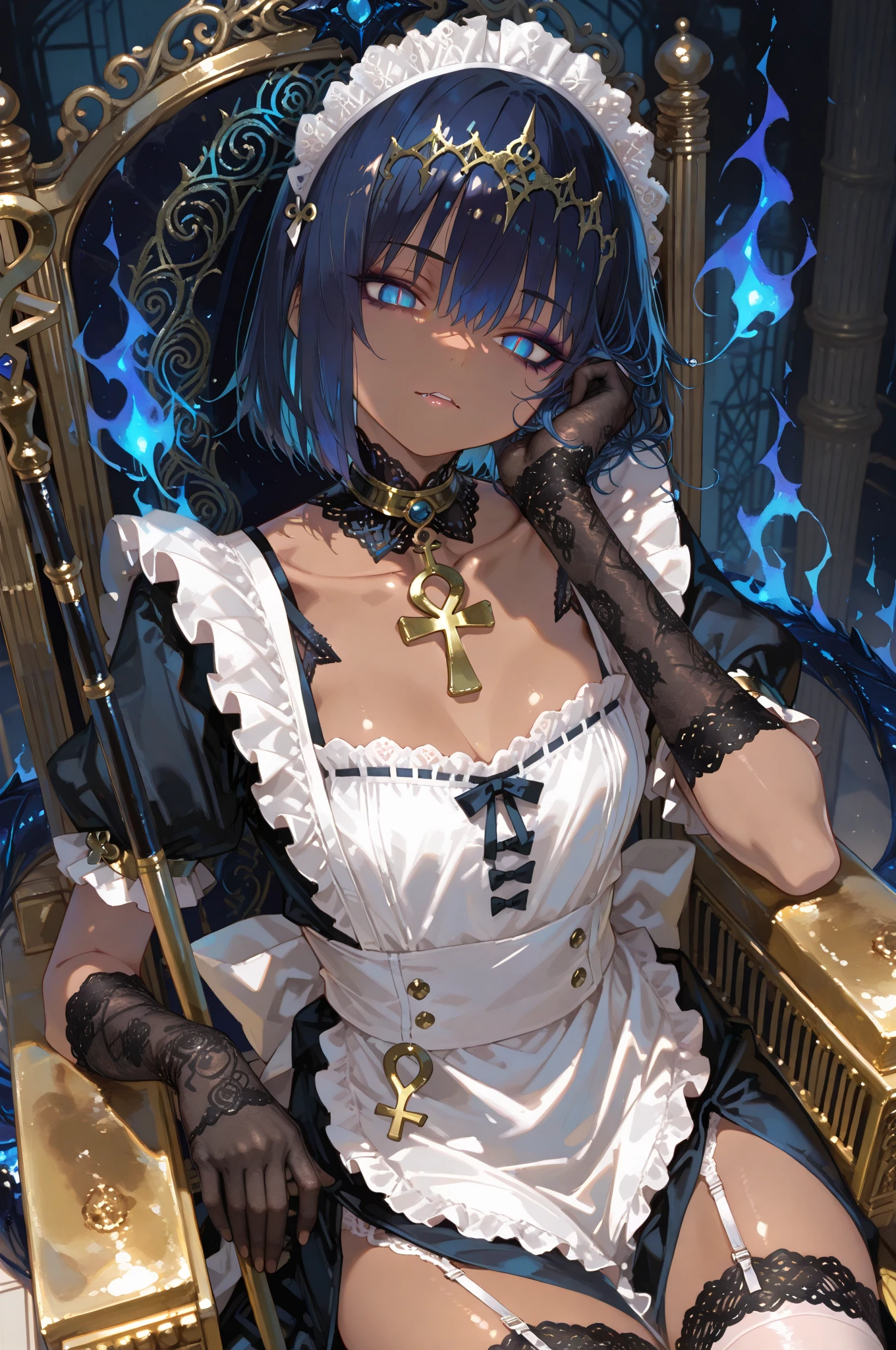 A woman with long black hair,long pigtail hair, burgundy eyes, wearing a sex nun costume, black veil, white horns, long white stockings, big breasts, smiling, outside a large castle, concrete floor,HDR, ultra resolution, well defined, masterpiece, 8K HD. (solo woman)
