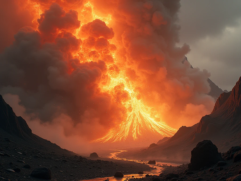 Pyrolithic A sweeping view of pyroclastic flow engulfing a slope, captured just ...