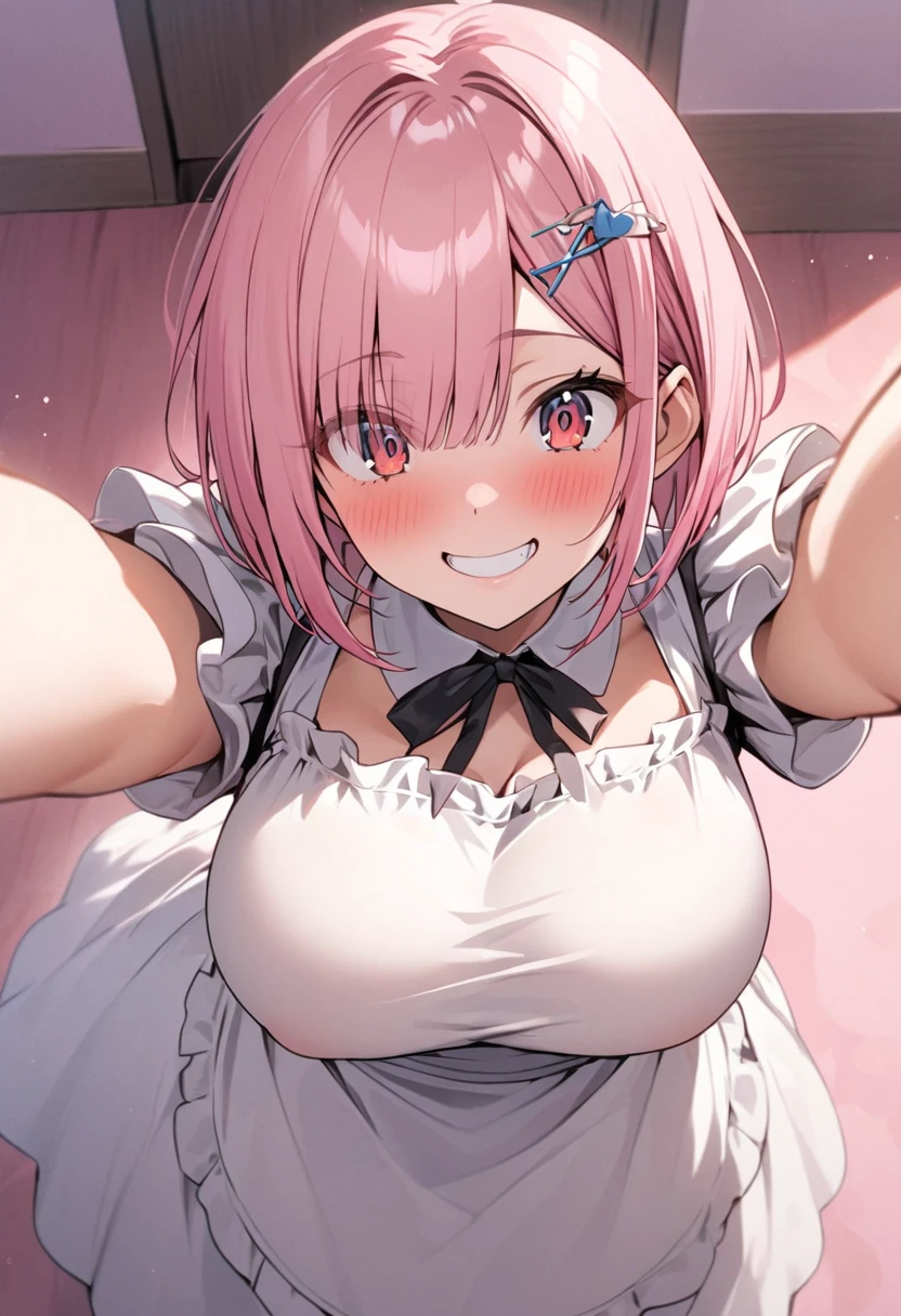 (nsfw,)(((Mochizuki Momiji\\new game!\\,short hair, blue eyes, ribbon, hair ribbon, pink hair,green eyes,hair intake, hair band))),((solo girl)),((Perfect body,))((Super beautiful,))((High quality,))((Heavy breathing,sweat, Sweaty and wet all over,))(Hotel room,)blush,backlit,shiny glossy,gigantic breast, Looking at Viewer,cowboy shot,nipple,(Show off your crotch by opening your crotch in a crouching posture,)squatting and straddling,sexual white underwear,(clear face,)((nun,nun robes, saint maiden,white sexual underwear,thigh high socks,garter belt)),lovejuice dropping crotch,look of contempt,(white breast curtains),pov, Looking at Viewer,