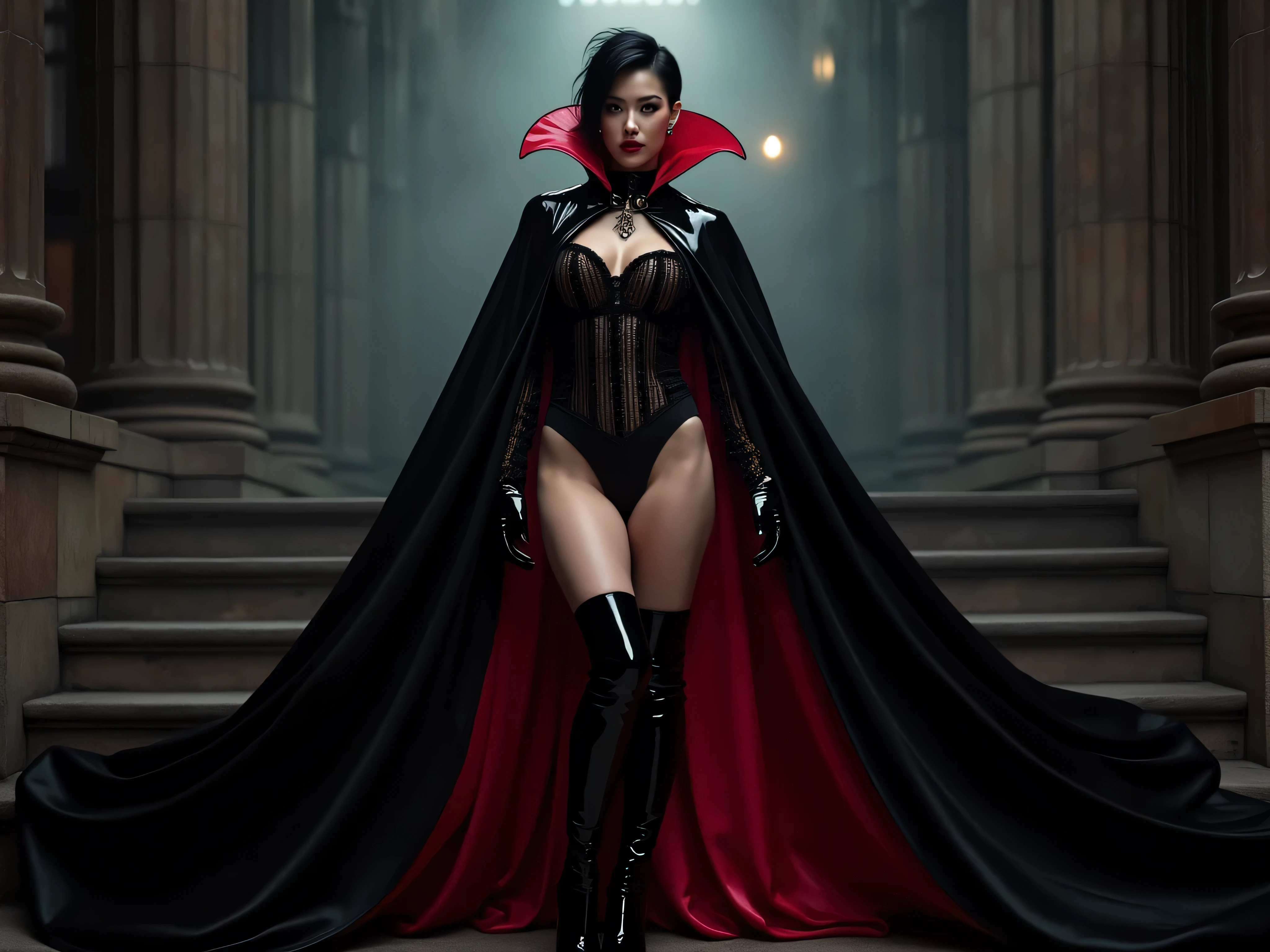 Rihanna as an evil nun,en robe de nonne sexy, Two Demon Horns on the head, rouge & Black Demon Wings, diabolique, insidieux, Dark and Sinister Satanic Church