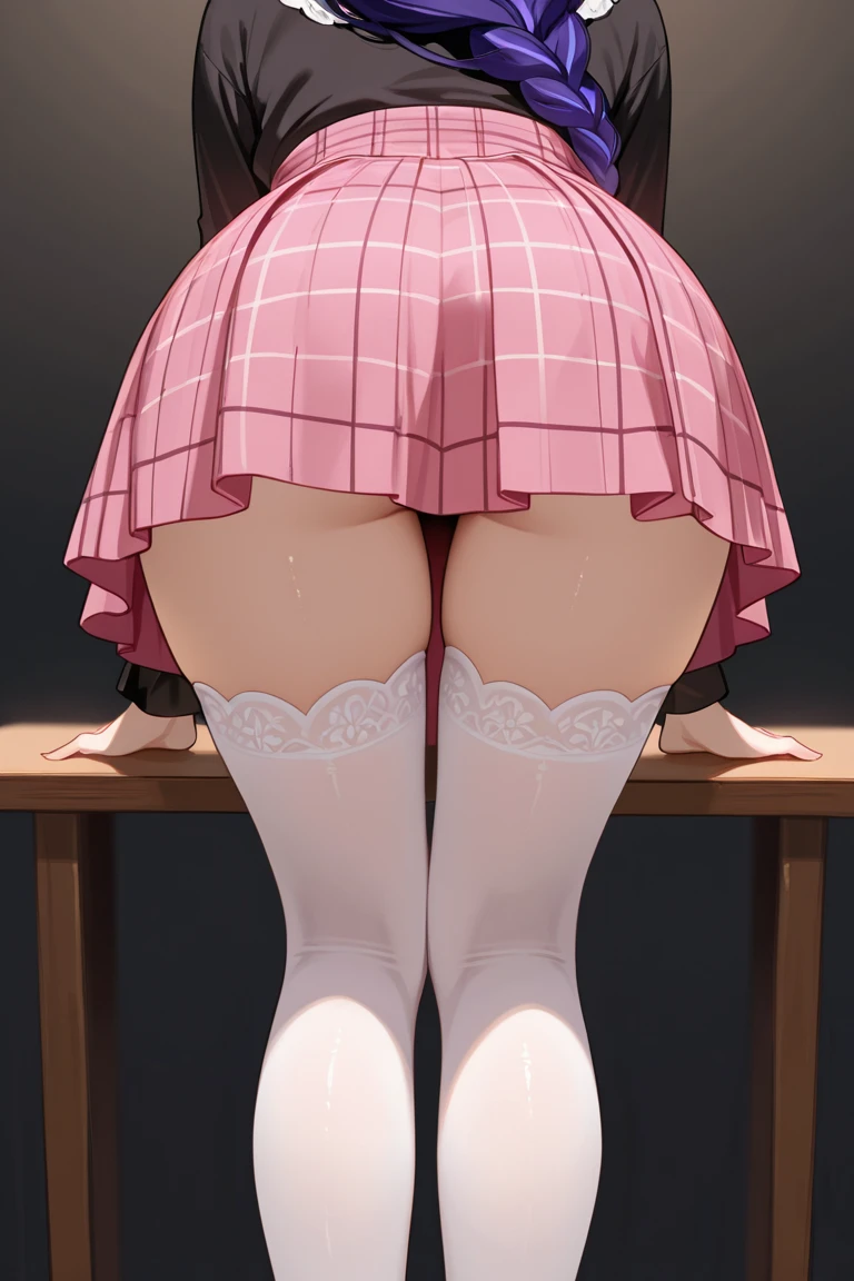 best quality, masterpiece, absurdres, highly detailed, illustration, 1girl, blush, glossy lips, natural lighting, (glory wall pose:1.3), (picture in a frame), (lace panties:1.2), (ass focus), kotone, school uniform, short skirt