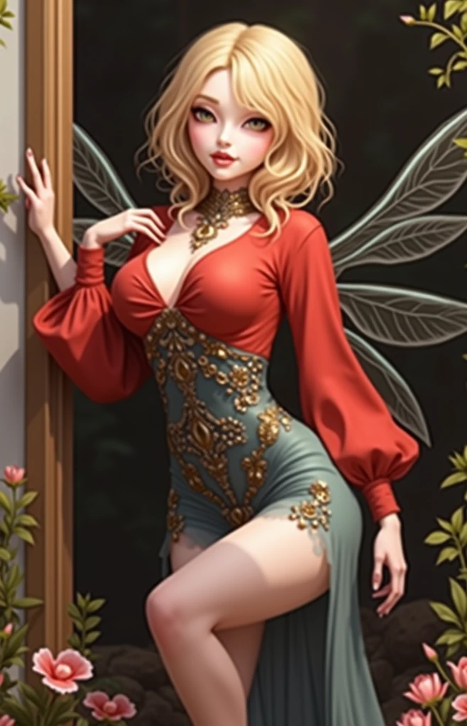 (Flora), (alabaster skin, colorful hair, blonde hair strips, green eyes), (FairyOutfit), (pink dress, pink gloves, sparkling outfit, flower necklace, green fairy wings), nature background, flowery background, vines, (realistic:1.2), (masterpiece:1.2), (full-body-shot:1),(Cowboy-shot:1.2), neon lighting, dark romantic lighting, (highly detailed:1.2),(detailed face:1.2), (gradients), colorful, detailed eyes, (natural lighting:1.2), (cute pose:1.2), (solo, one person, 1girl:1.5),