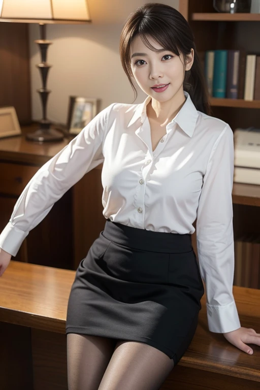 japanese lawyer, gigantic breasts, business suits, tight skirt, cleavage:-2, (buttoned shirts:1.3)