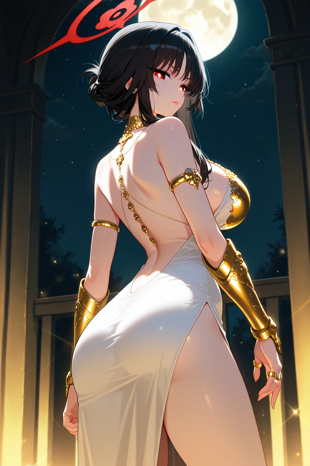 absurd res, high res, (masterpiece:1.4), ultra-detailed, 2girls, from behind, space, floating, snow white kimono, snow white dress, black bra, light black hair, yellow eyes, hands out of frame, furry ears, slightly open kimono, fox ears, medium breasts, boobs, yellow eyes, kimono falling from shoulders, bare shoulders, bare legs, bare back, bare back dress, round ass, squeezing ass