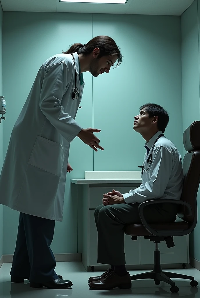 Dark image of a doctor talking to a patient