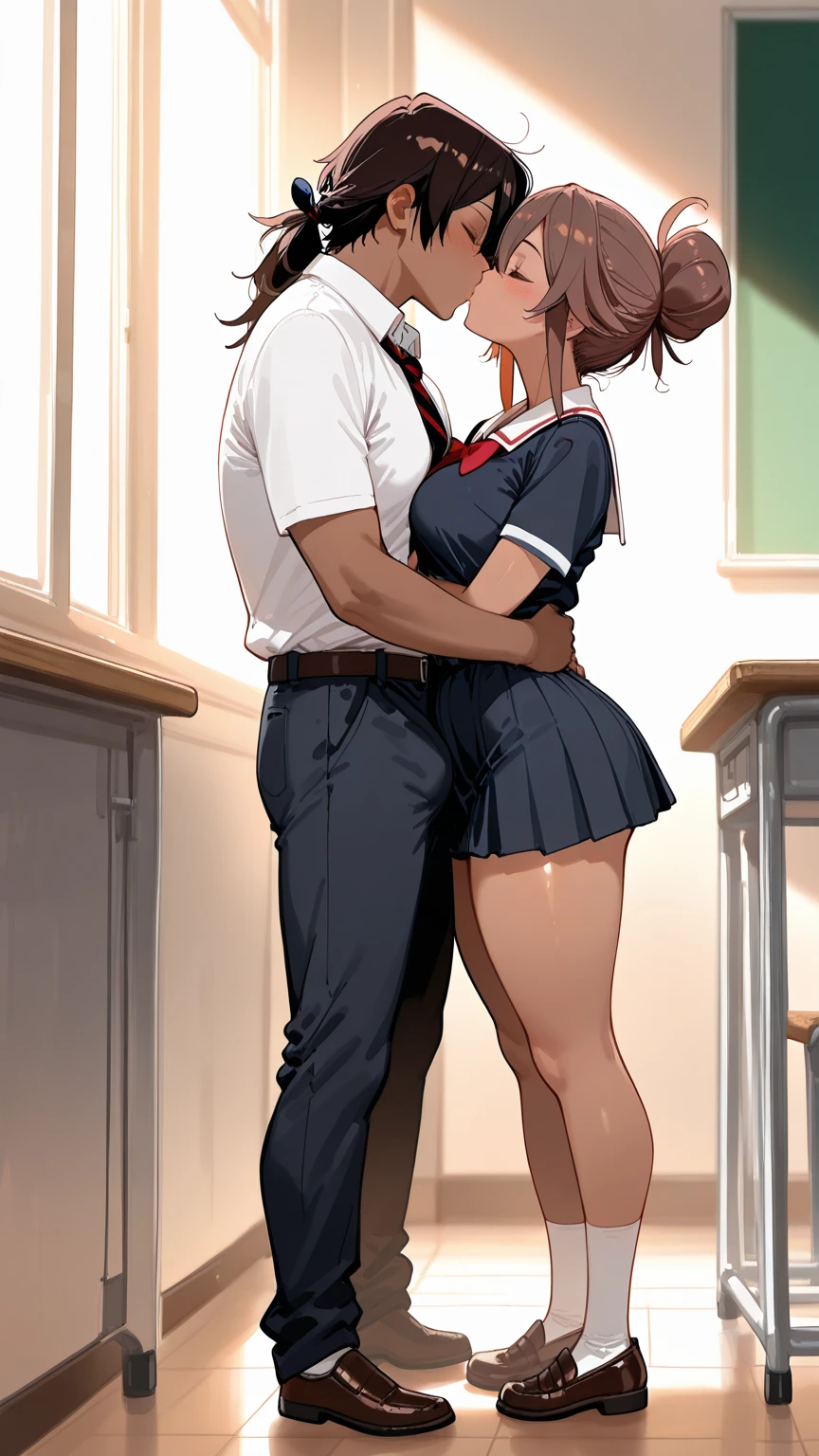 (nsfw),masterpiece,tanned gyaru,seductive realistic female,white shirt,from behind,navy cardigan,(pleated skirt:1.1),peace sign,beautiful face,(string-only panties),(curvy adult gyaru),light brown short hair,trembling,make-up,in heat,orgasm,standing in train,(man grabbing her buttocks:1.1),,blush and happy