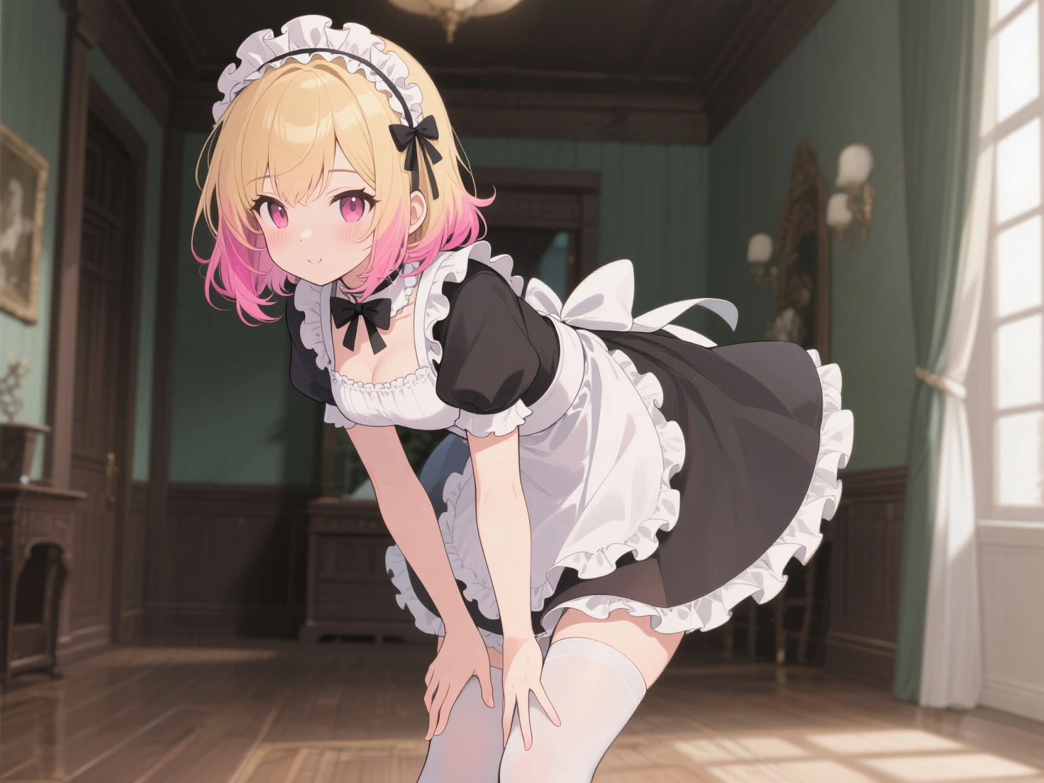NSFW, Hifumi, Hifumi_blue_archive, mind break, yandere, obsessive, high quality, professional work, popular, blue archive style, anime style, detailed, full body, heart shaped pupils, smugish, smug, wants sex, is horny, Yandere, maid outfit, maid, erotic clothes, mansion, 1 girl