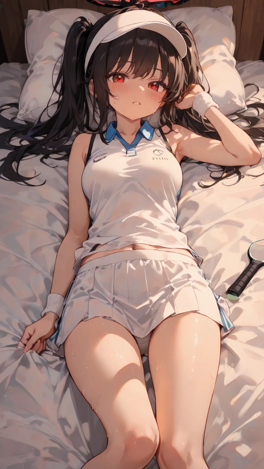(1 person、solo), Beautiful woman, High-definition and beautiful eyes、(Anatomically perfect body), (Slender)、(White tennis wear、skirt), (Turn away)、detailed panty, (Lying on the floor:1.3), (Pussy juice:1.1)、(Lift your legs and bend your knees:1.2)、18-year-old、(highest quality)、Black Hair, (half updo)、(8k, High resolution)、(shy:1.4)、Mid-chest, (steam:1.1), (embarrassed:1.3), Glossy lips、Erect nipples、locker room、(Thin thighs and legs:1.2)、Small Ass、(wide shot:1.2), (cum on face:1.2)、(cry, tears)