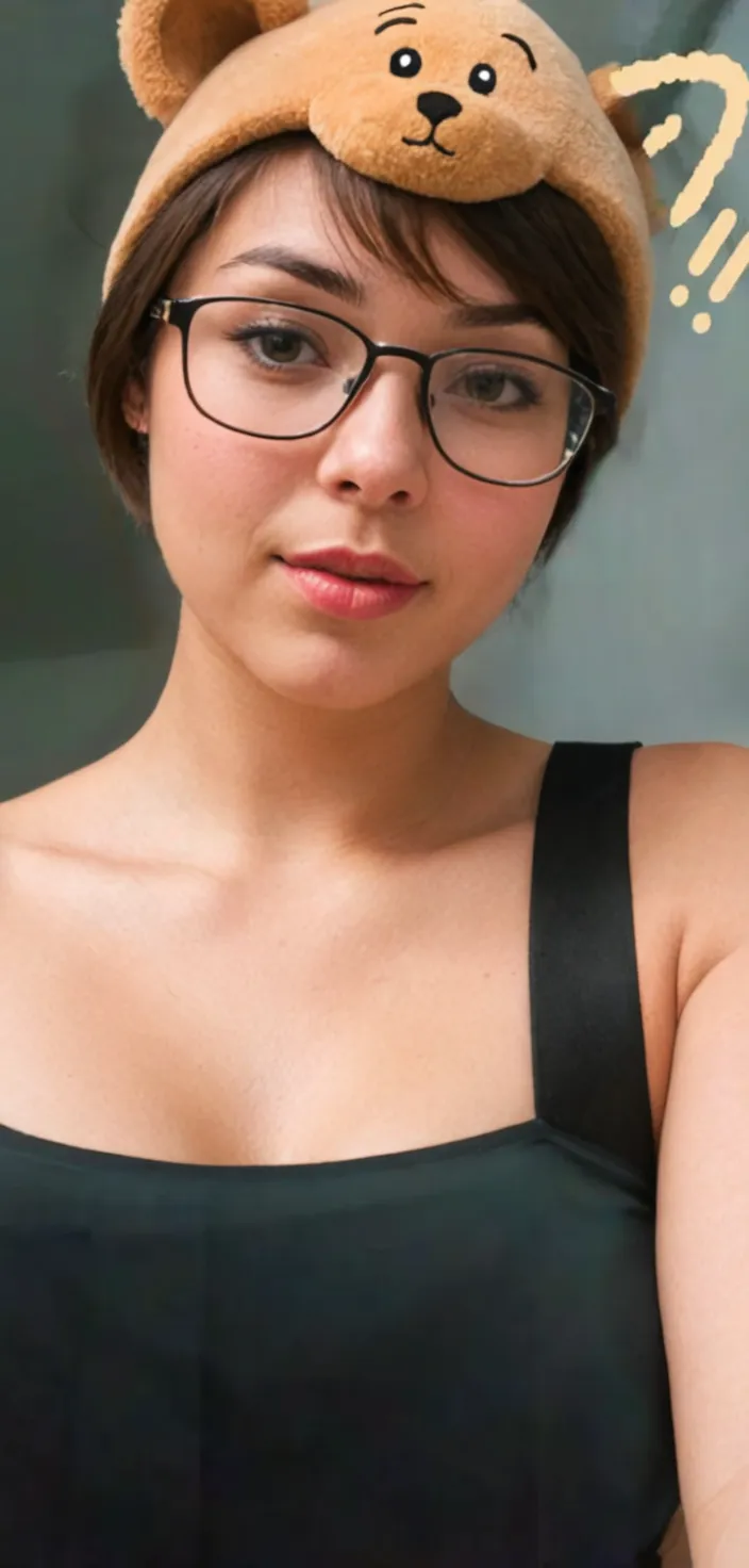 Woman with short dark hair, wearing glasses and a fitted green V-neck shirt, looking directly at the camera with a neutral expression against a plain background.
